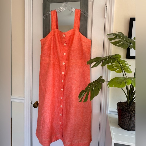Talbots Square Neck Orange Linen Fit & Flare Dress Classic Minimalist - Picture 6 of 13